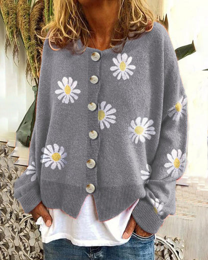 Women's Daisy Embroidered Chunky Knit Cardigan