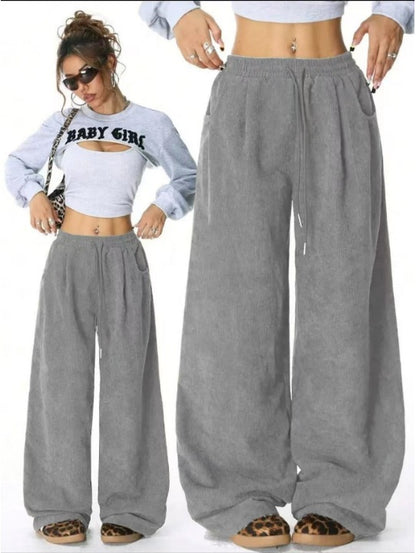 Women's High Waist Drawstring Wide Leg Casual Pants