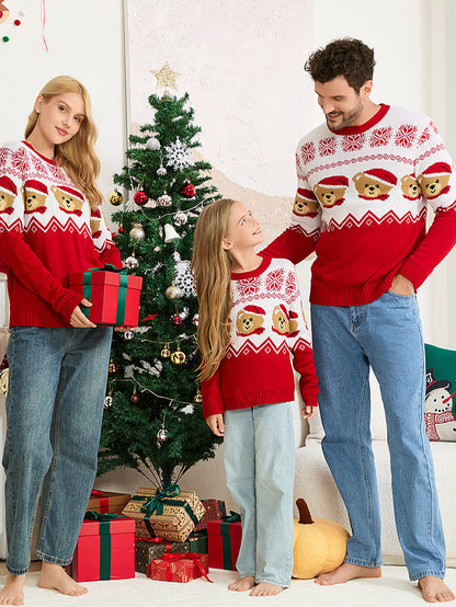 Family Matching Red Bear Christmas Knit Pullover Sweater