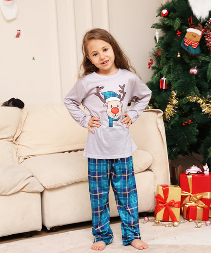 Plaid Cartoon Deer Christmas Parent-child Outfit Printed Christmas Pajamas