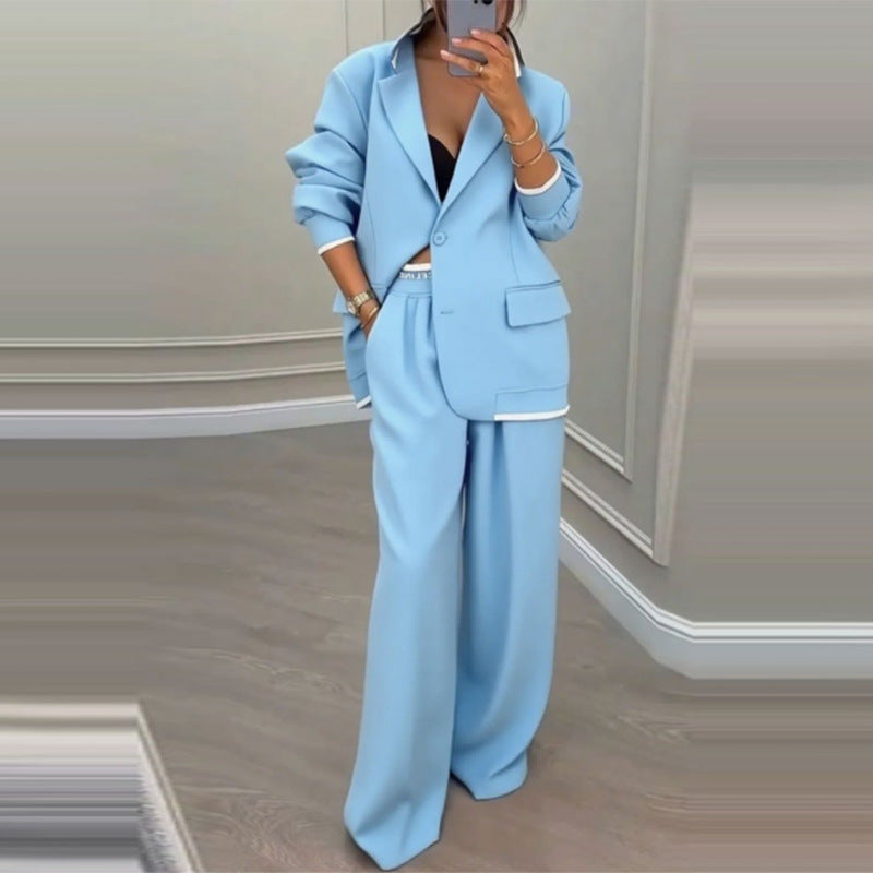 Women Business Casual Blazer Wide Leg Pants Two Piece Set