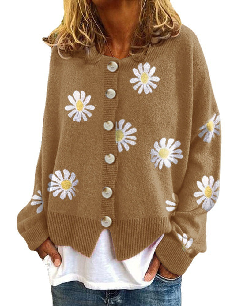 Women's Daisy Embroidered Chunky Knit Cardigan
