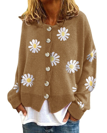 Women's Daisy Embroidered Chunky Knit Cardigan