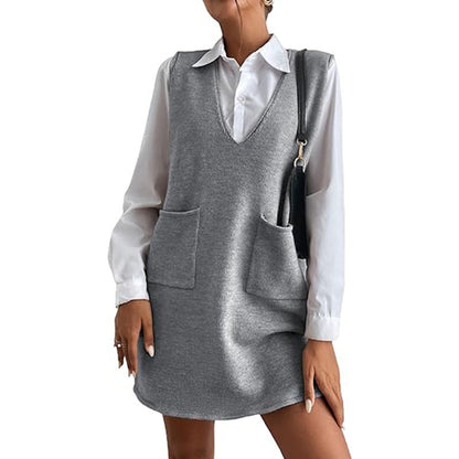 Women's Sleeveless Knit V-Neck Sweater Vest Dress