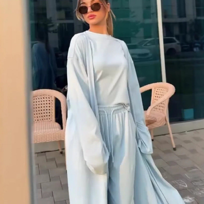 Women's 3 Piece Lounge Set Wide Leg Pants Cardigan Top