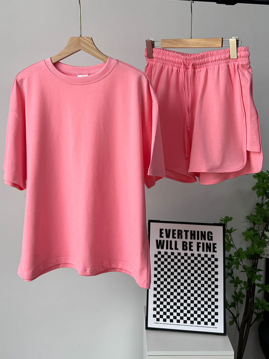 Cotton Two Piece Set T Shirt Shorts Casual Lounge Outfit