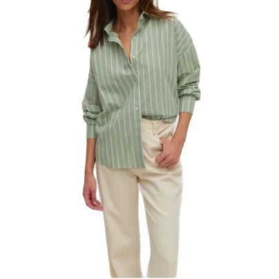 Women's Oversized Striped Linen Blend Button Down Shirt
