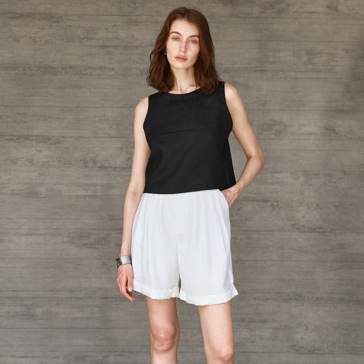 High-End Linen Vest Top Womens Reversible Sleeveless Casual