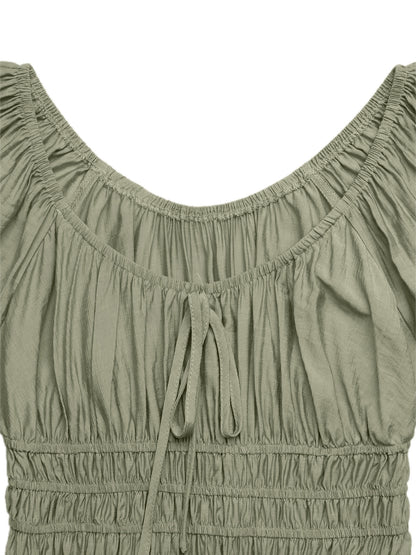 Spring Summer Puff Sleeve Maxi Dress French Elegance
