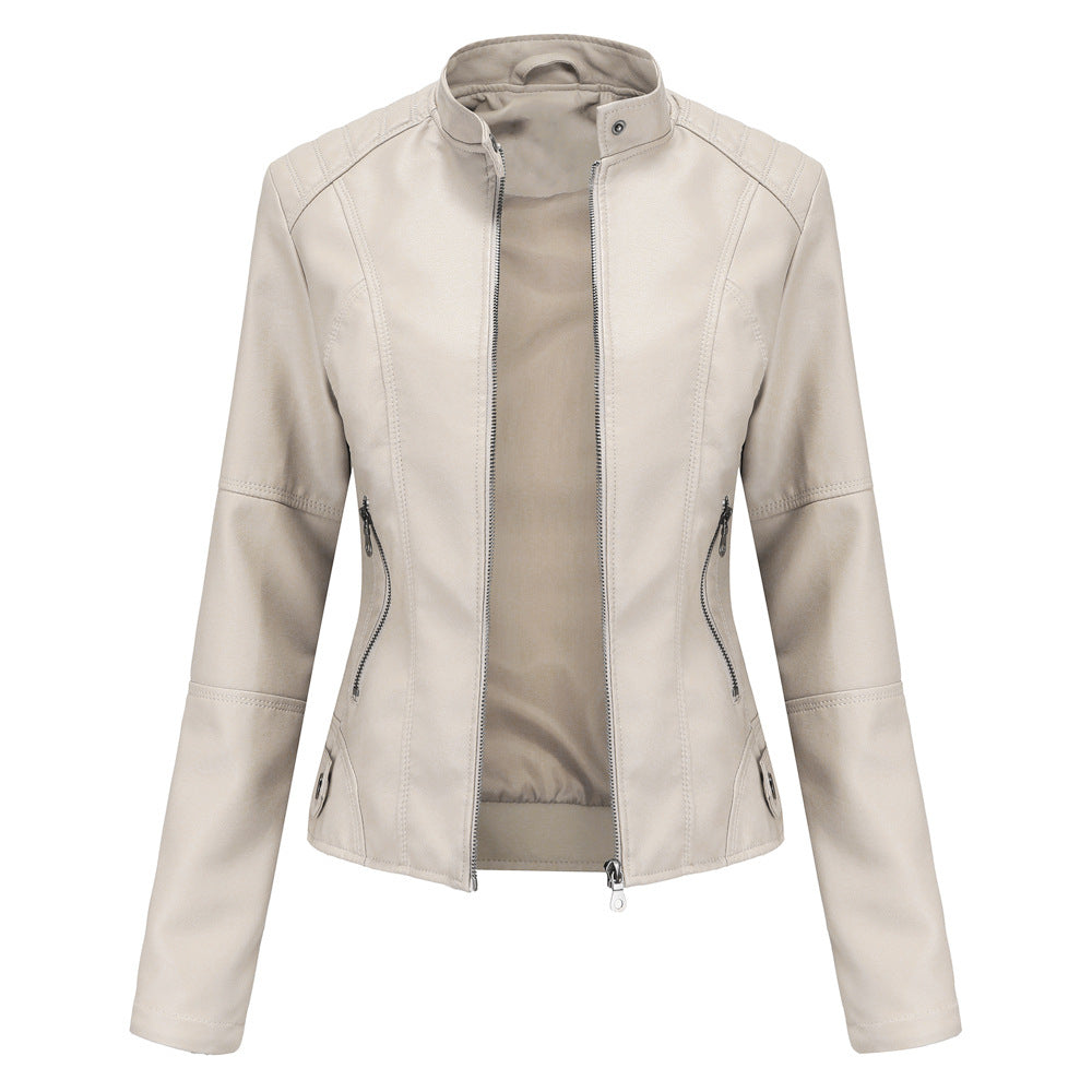 Women's Faux Leather Moto Jacket Slim Fit Zip Up