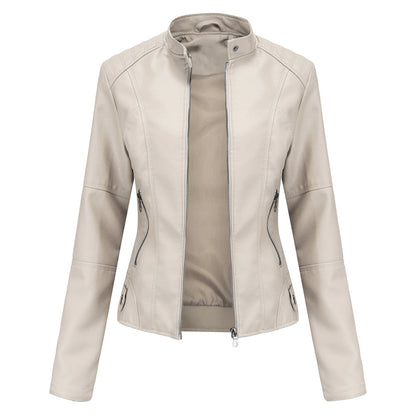 Women's Faux Leather Moto Jacket Slim Fit Zip Up
