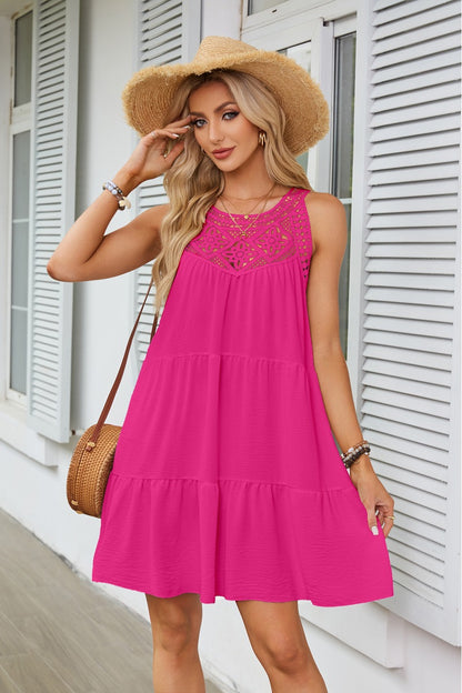 Lace Crochet Sleeveless A Line Mini Dress Casual Summer