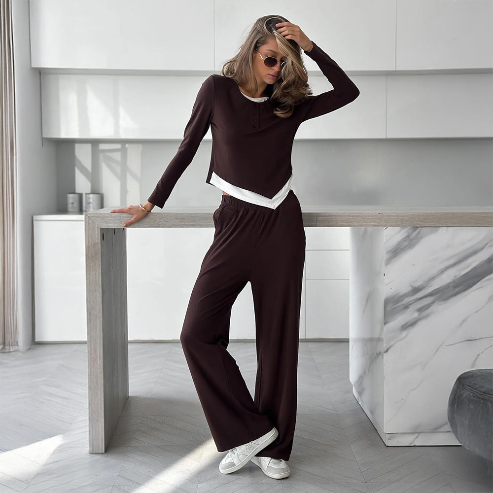 Women's Two Piece Lounge Set with Wide Leg Pants