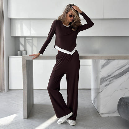 Women's Two Piece Lounge Set with Wide Leg Pants