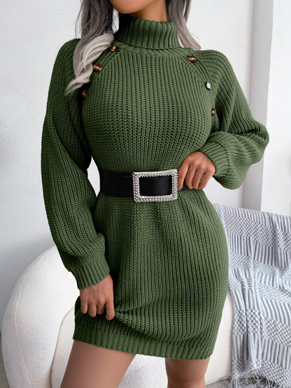 Button Detail Turtleneck Sweater Dress | Without Belt