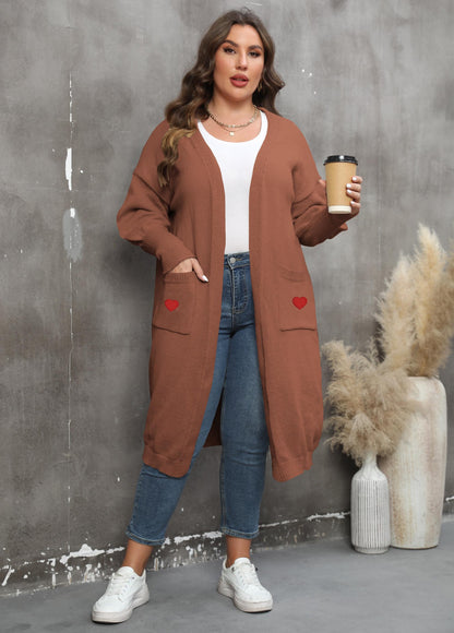 Women's Loose Medium and Long Double Pocket Lantern Sleeve Sweater Cardigan Jacket