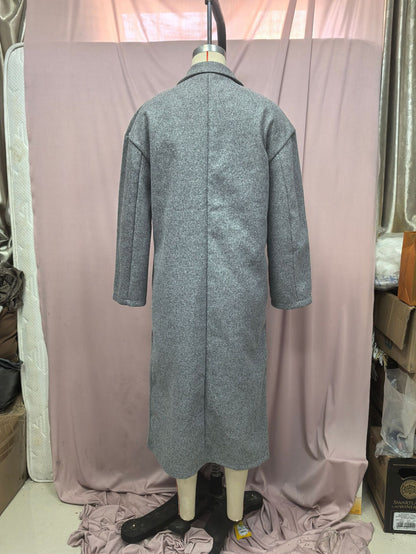 Women's Oversized Long Wool Coat with Pockets