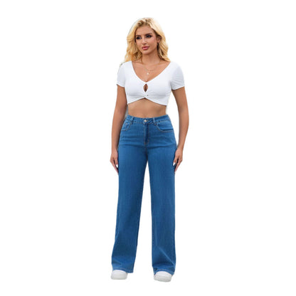 High Waist Stretch Straight Leg Plus Size Denim Jeans