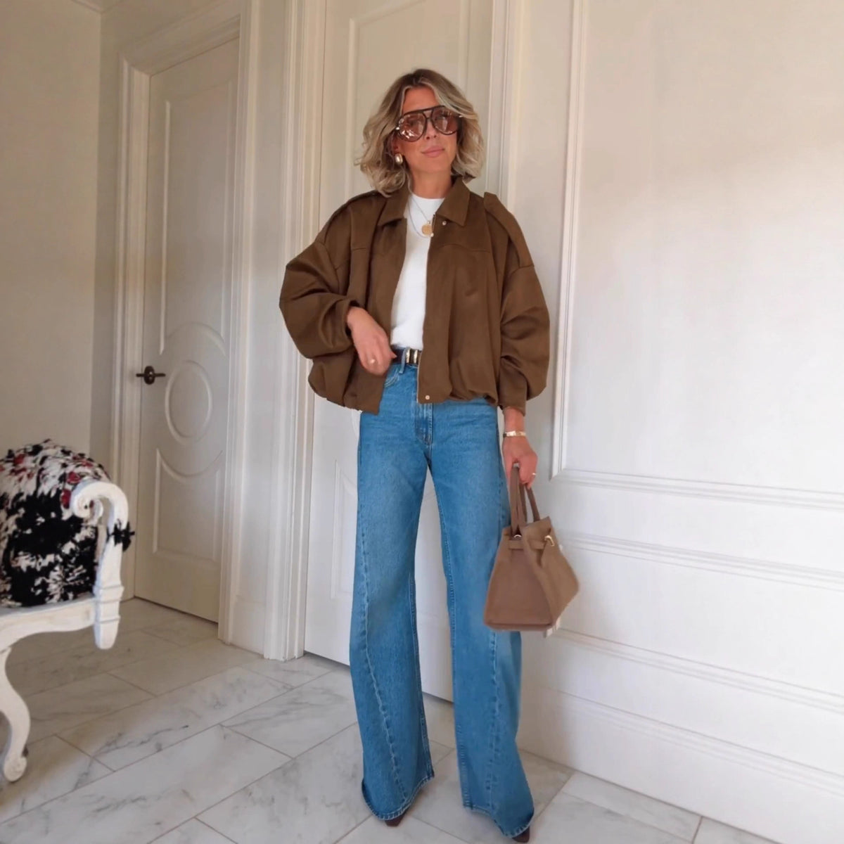 Women's Faux Suede Batwing Cropped Jacket