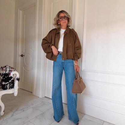Women's Faux Suede Batwing Cropped Jacket