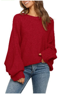 Women's Oversized Batwing Sleeve Crew Neck Knit Sweater