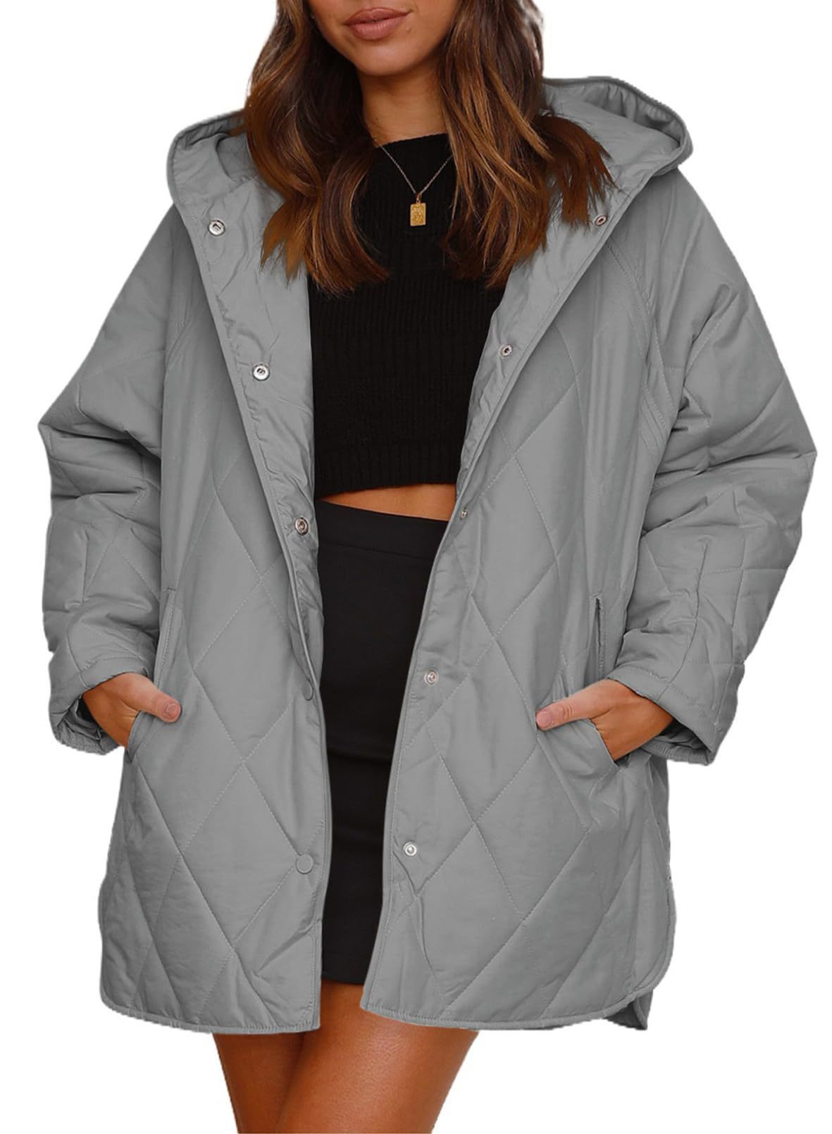 Womens Oversized Hooded Quilted Lightweight Jacket
