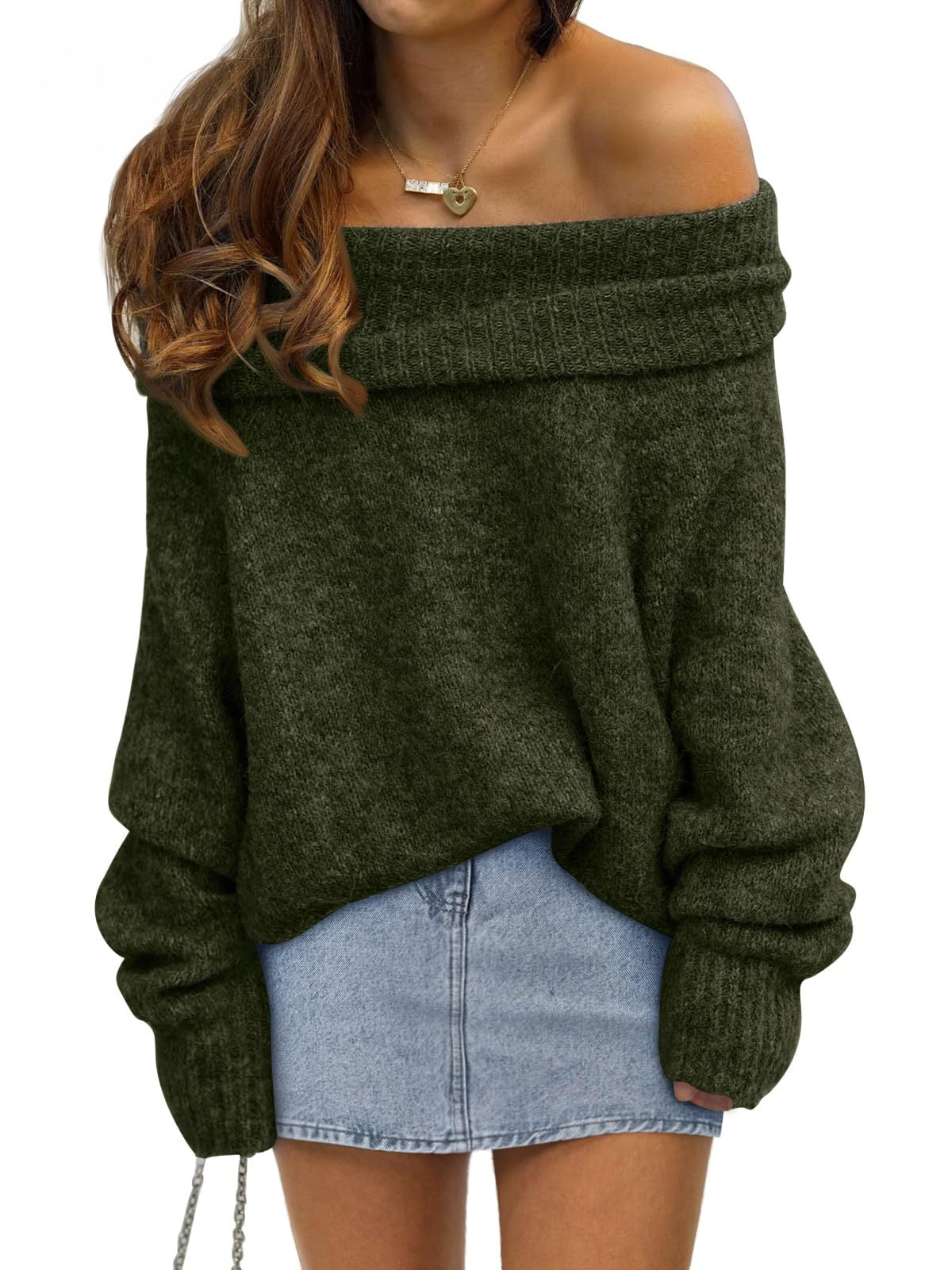 Women's Off Shoulder Batwing Oversized Chunky Knit Sweater