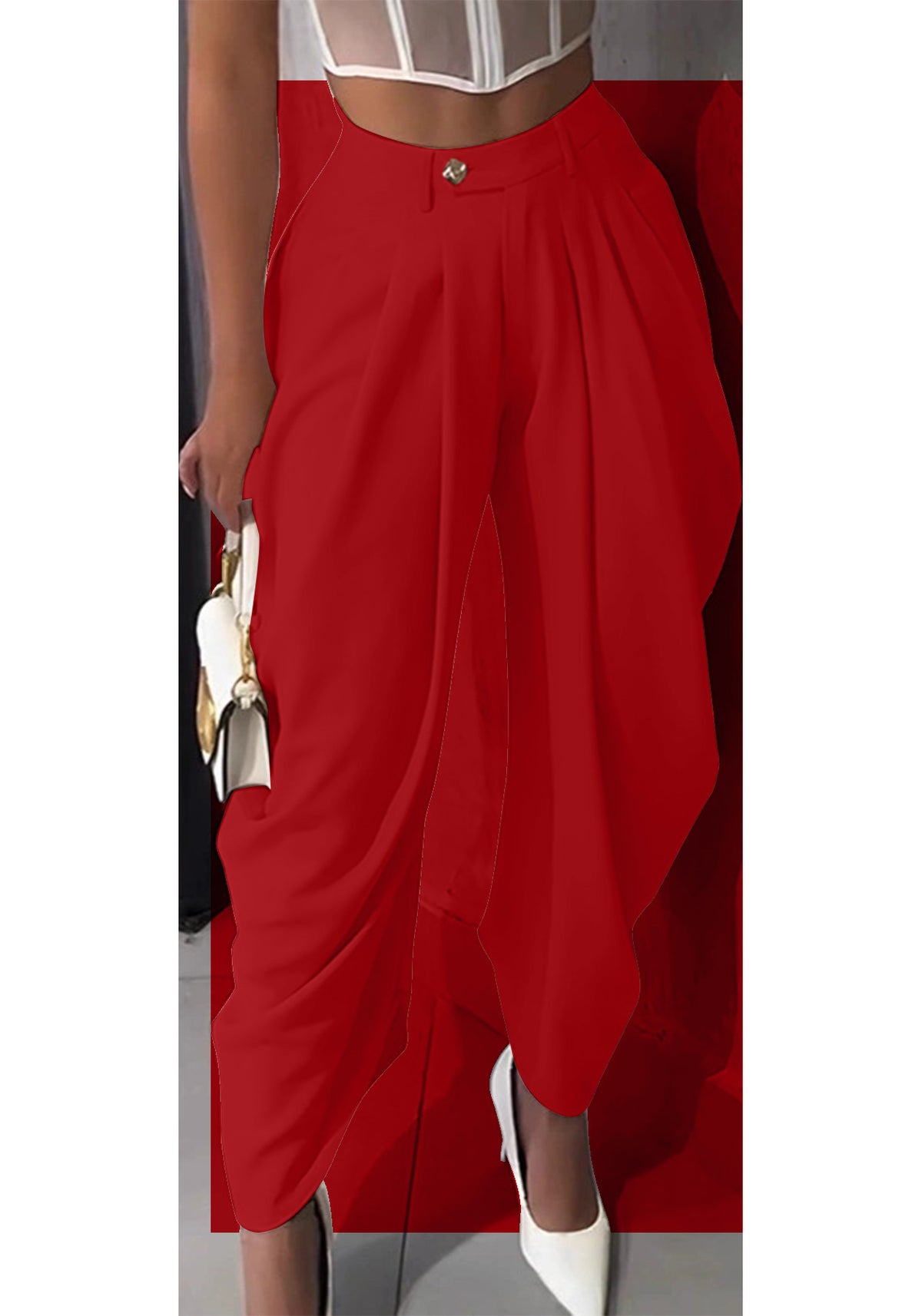 Women's Balloon Pants Cropped Wide Leg Casual Trousers