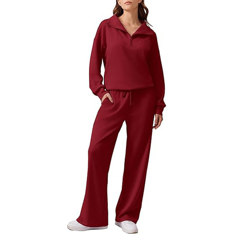 Women 2 Piece Lounge Set Half Zip Sweatshirt Wide Leg Pants