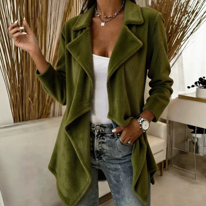 Women's Open Front Lapel Cardigan Solid Mid-Length Coat