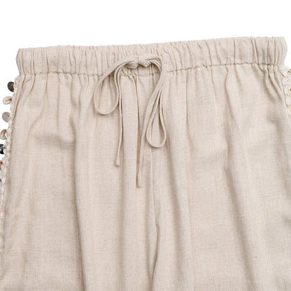 Boho Beach Wide Leg Pants Shell Trim Drawstring