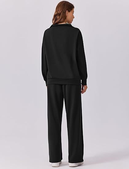 Women 2 Piece Lounge Set Half Zip Sweatshirt Wide Leg Pants