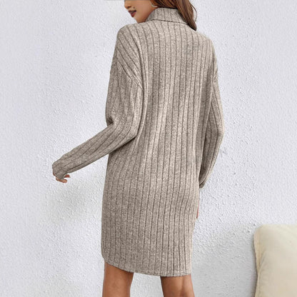 Women's Ribbed Turtleneck Long Sleeve Knit Sweater Dress