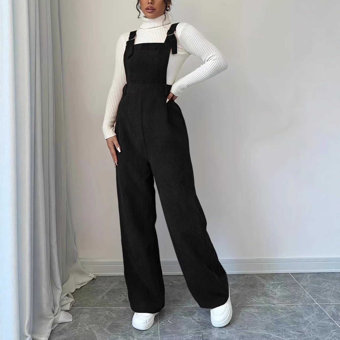 Women's Corduroy Overalls Loose Straight Leg