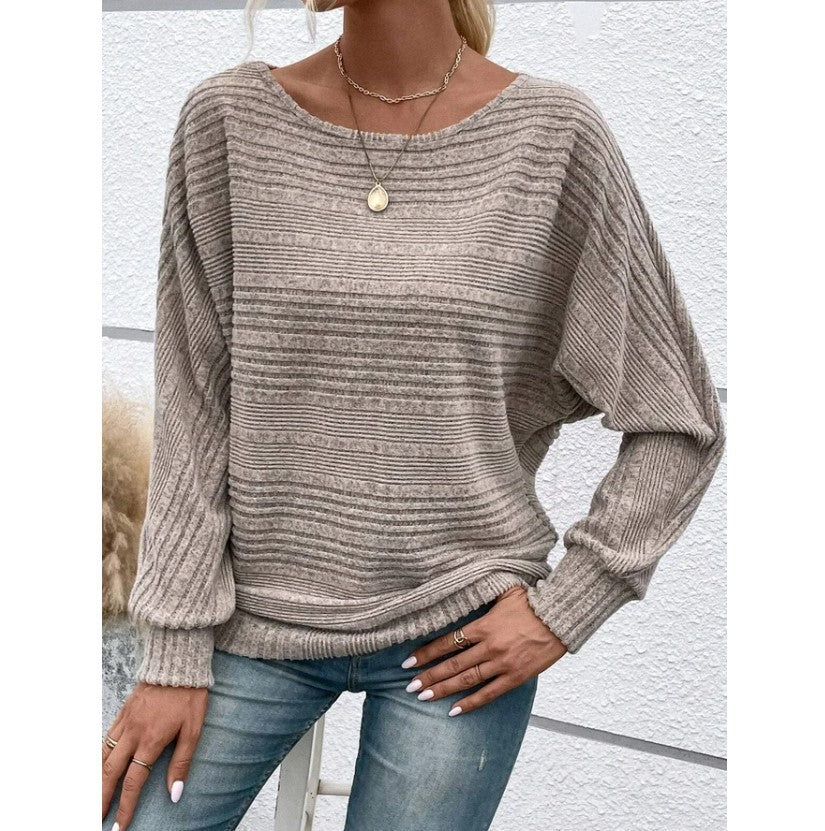 Women's Oversized Ribbed Crew Neck Long Sleeve Pullover Top