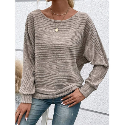 Women's Oversized Ribbed Crew Neck Long Sleeve Pullover Top