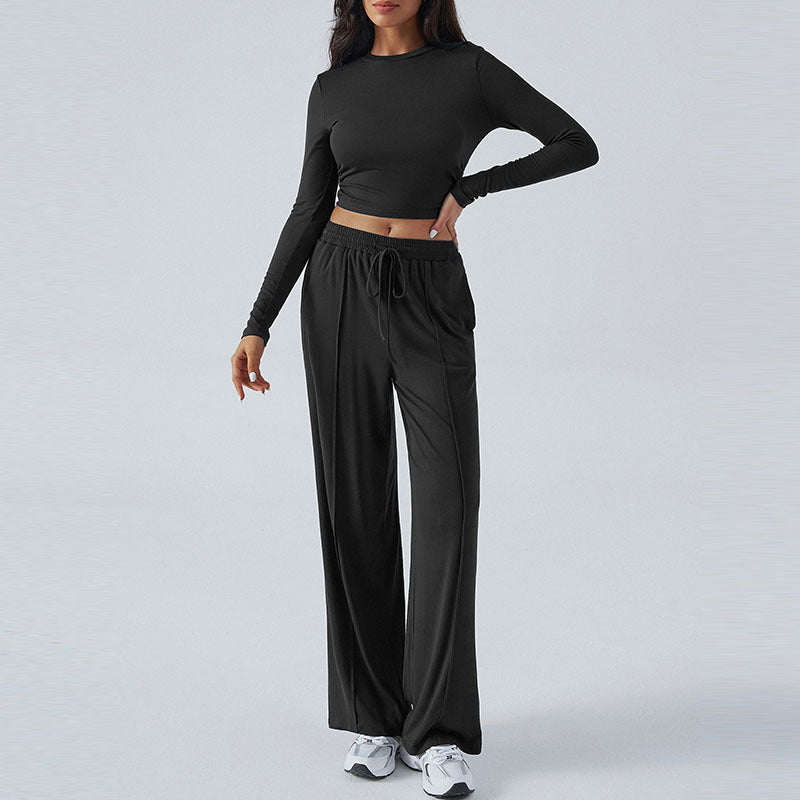 Women's Two Piece Lounge Set Wide Leg Pants Long Sleeve