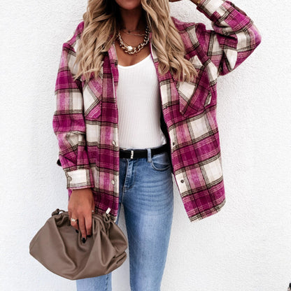 Women's Oversized Plaid Shacket Button Up Jacket