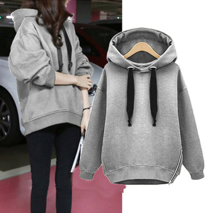 Women's Oversized Fleece Hoodie Lantern Sleeve Side Zip