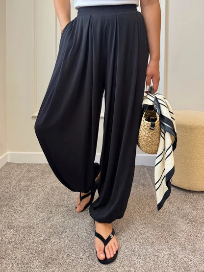 Women's Casual Smocked Waist Wide Leg Pants with Pockets