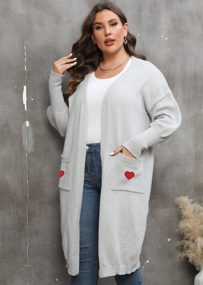 Women's Loose Medium and Long Double Pocket Lantern Sleeve Sweater Cardigan Jacket