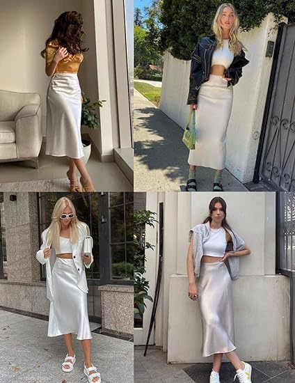 Women's Satin High-Waist Midi Skirt – Elegant Summer Slip Skirt