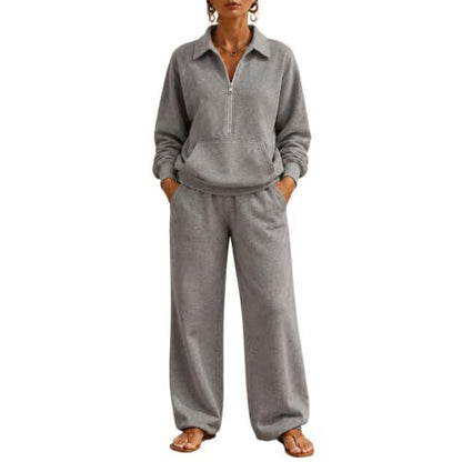 Women's Half Zip Sweatshirt Wide Leg Pants Lounge Set