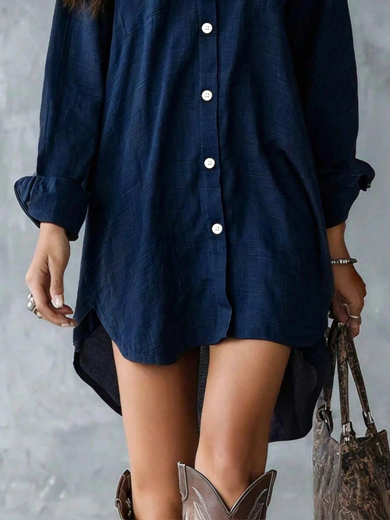 Oversized Long Sleeve Button Down Shirt Dress Mini