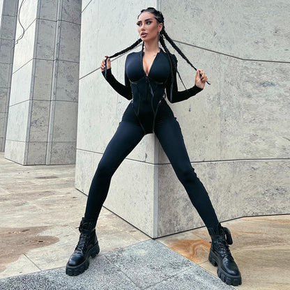 Women's Long Sleeve Zip Front Bodycon Catsuit