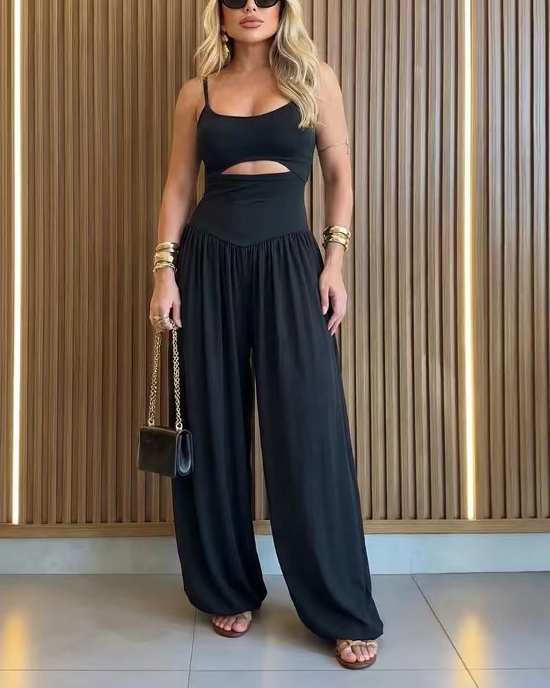 Women's Sleeveless Cutout Wide Leg Casual Jumpsuit
