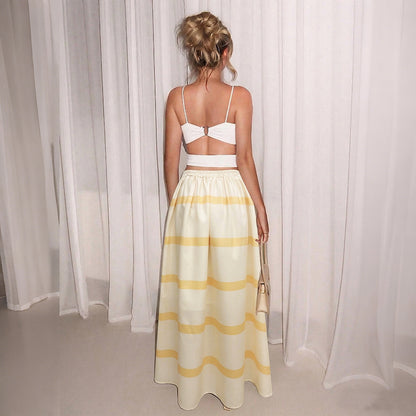 High Waist Striped Maxi Skirt Flowy Summer Vacation