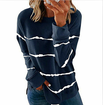 Women's Oversized Striped Crewneck Sweatshirt Pullover