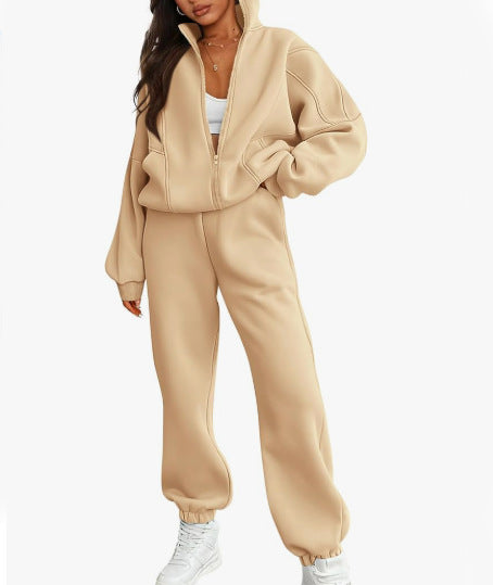 Women's Oversized Fleece Zip Hoodie Joggers Set