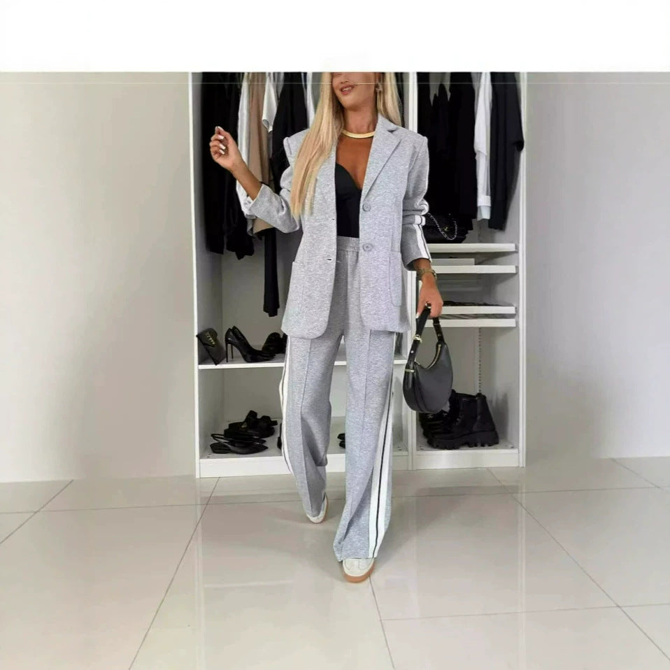 Women's 2 Piece Side Stripe Blazer Wide Leg Pants Set
